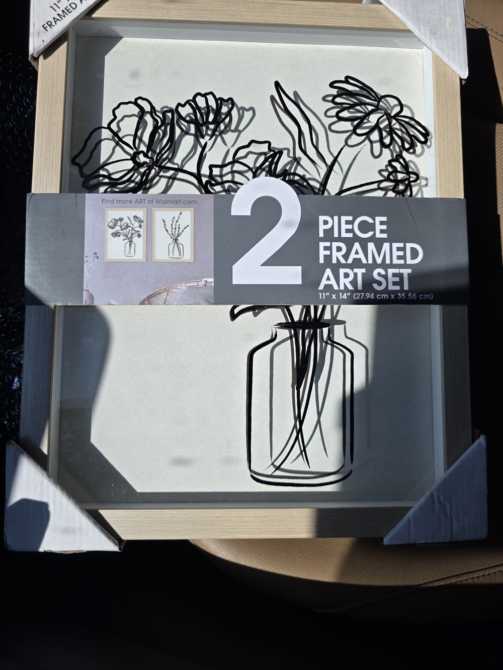 2-Piece Framed Floral Line Art Set - Natural Frame